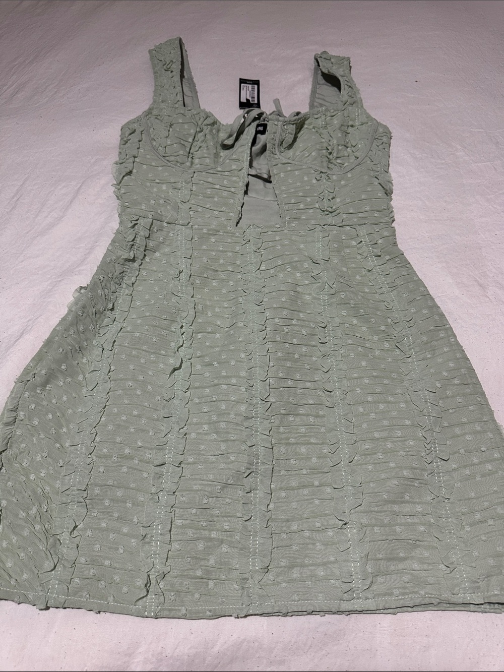 PrettyLittleThing Light Sage Ruffle Mini Dress